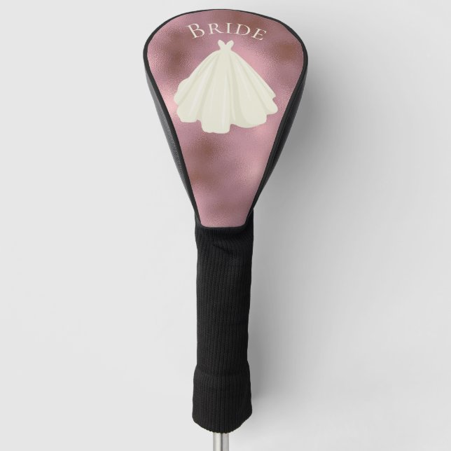 Elegant Pink White Bride Gown Typography Wedding Golf Head Cover (Front)