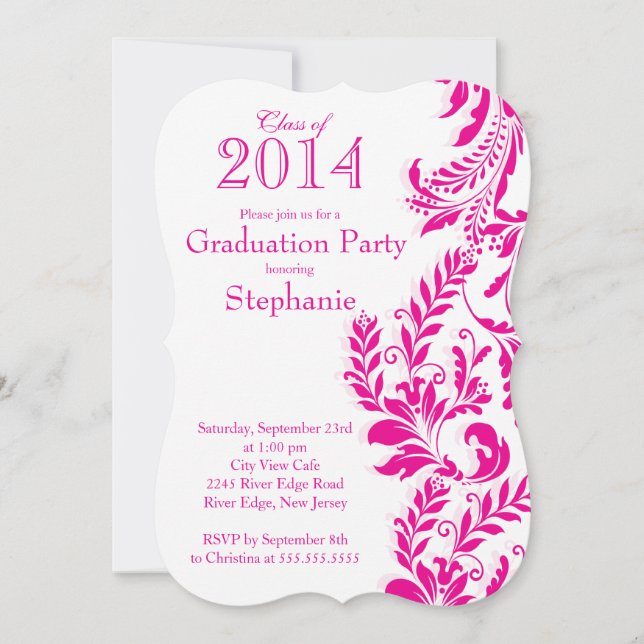 Elegant Pink White Class of 2014 Graduation Party Invitation (Front)