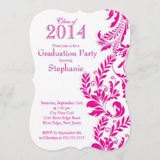 Elegant Pink White Class of 2014 Graduation Party Invitation