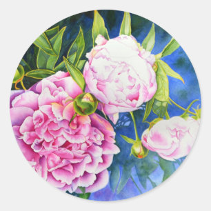 Elegant pink white classic watercolor floral classic round sticker