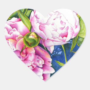 Elegant pink white classic watercolor floral heart sticker