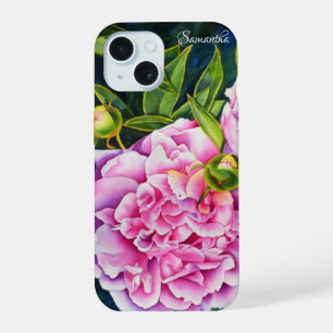 Elegant pink white classic watercolor floral iPhone 15 case