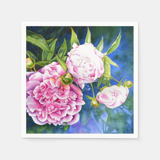 Elegant pink white classic watercolor floral napkin (Front)