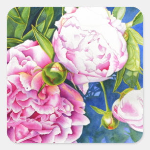 Elegant pink white classic watercolor floral square sticker
