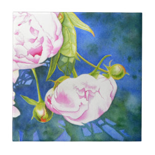 Elegant pink white classic watercolor floral tile
