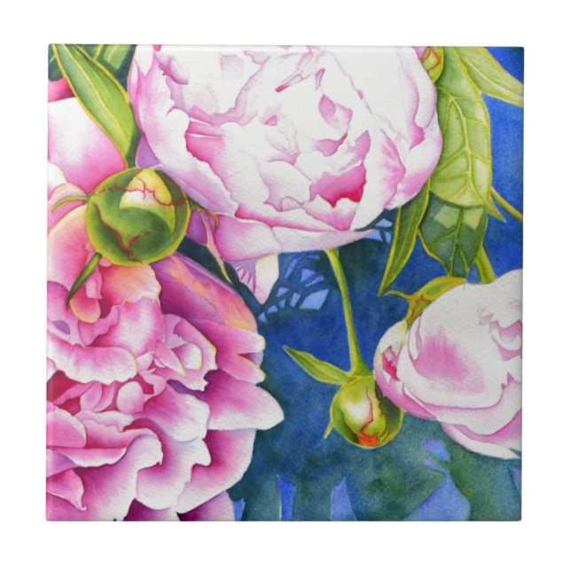 Elegant pink white classic watercolor floral tile (Front)
