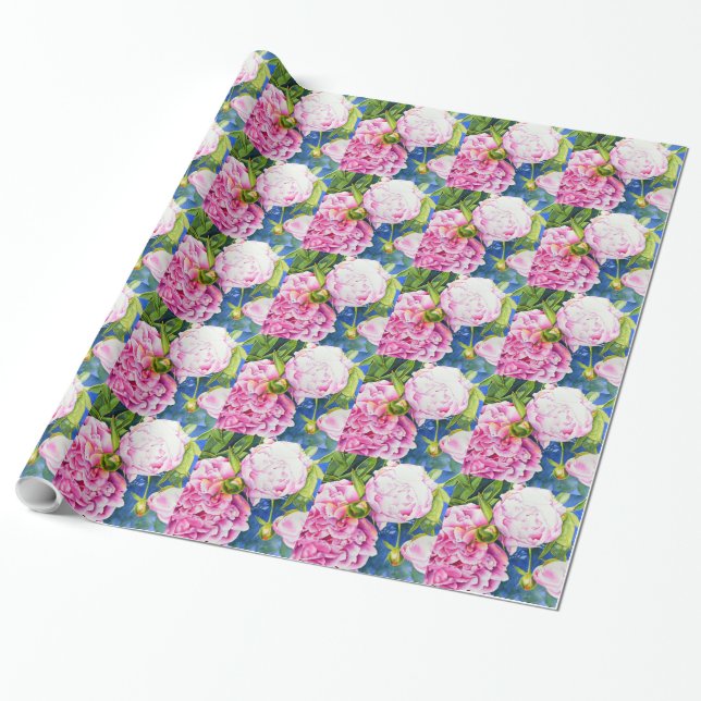 Elegant pink white classic watercolor floral wrapping paper (Unrolled)