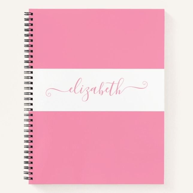 Elegant Pink White Colour Block Name Monogram Notebook (Front)