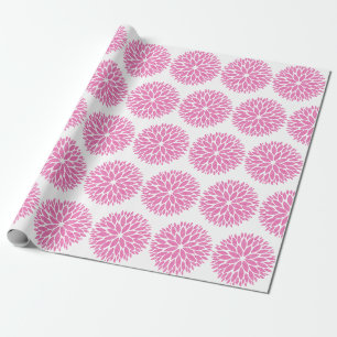 ELEGANT PINK WHITE DAHLIA BIRTHDAY WEDDING WRAP WRAPPING PAPER