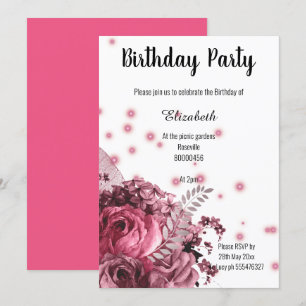 ELEGANT PINK WHITE FLORAL BIRTHDAY 2 INVITATION