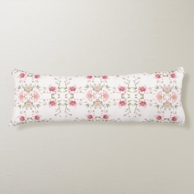 Elegant Pink White Floral Body Pillow (Front)