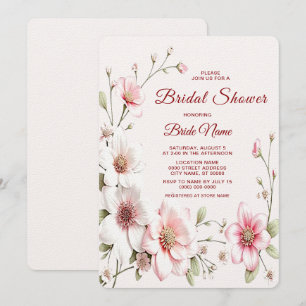 Elegant Pink White Floral Bridal Shower Invitation