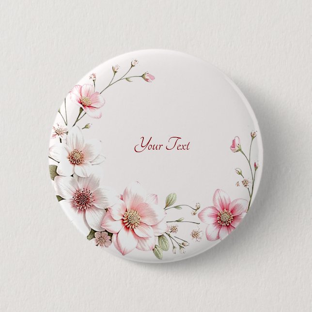 Elegant Pink White Floral Button (Front)