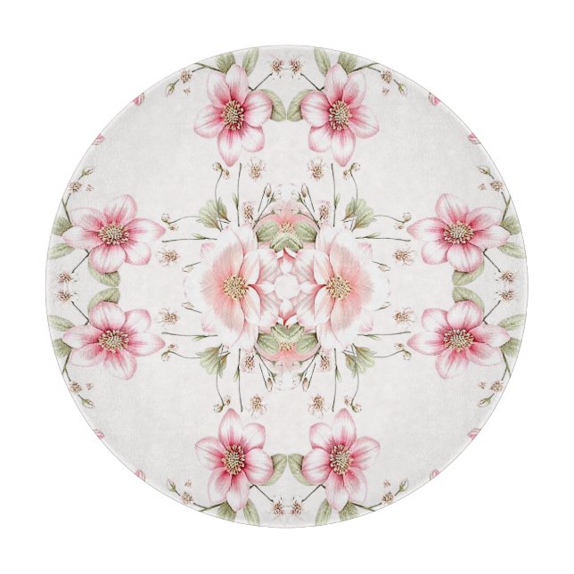 Elegant Pink White Floral Cutting Board (Front)