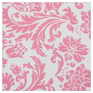 Elegant Pink & White Floral Damasks Fabric