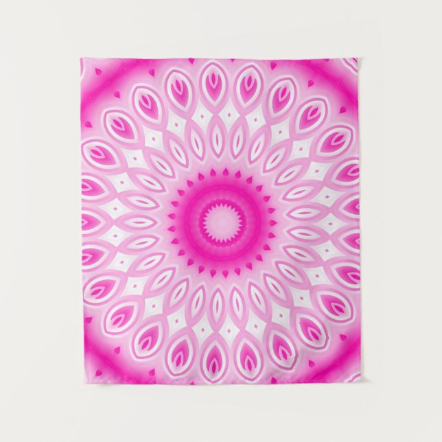 elegant pink white floral decor mandala pattern tapestry (Front)