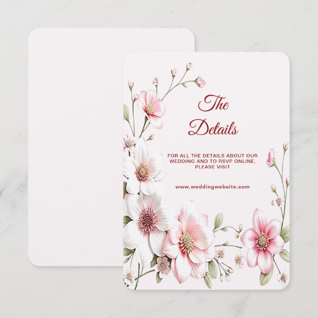 Elegant Pink White Floral Detail Enclosure Card (Front/Back)