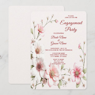 Elegant Pink White Floral Engagement Invitation