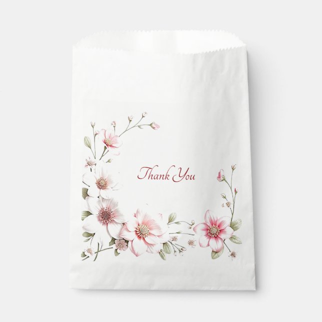 Elegant Pink White Floral Favour Bag (Front)