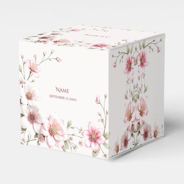 Elegant Pink White Floral Favour Box (Front Side)