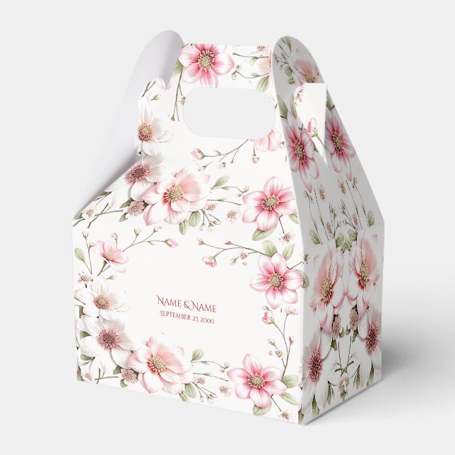 Elegant Pink White Floral Favour Box (Front Side)