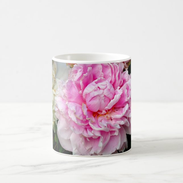Elegant pink white floral flowers peonies coffee mug (Center)