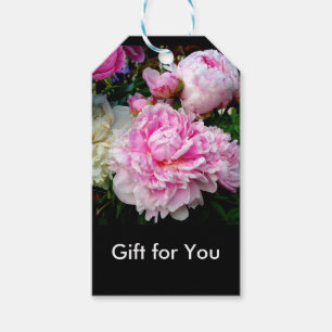 Elegant pink white floral flowers peonies gift tags