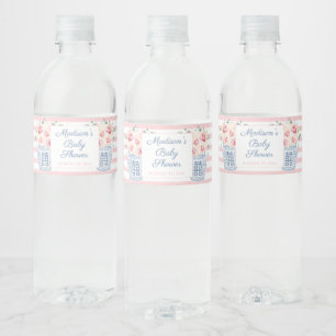 Elegant Pink & White Floral Girl Baby Shower Party Water Bottle Label