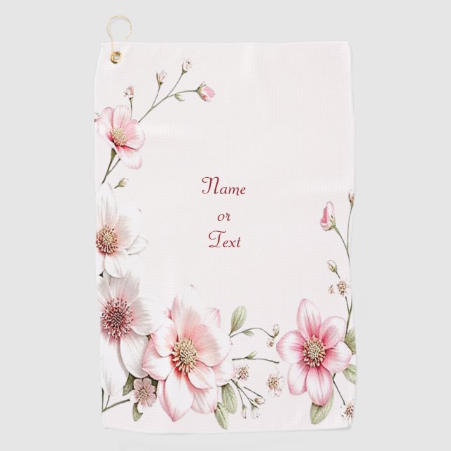 Elegant Pink White Floral Golf Towel (Front)