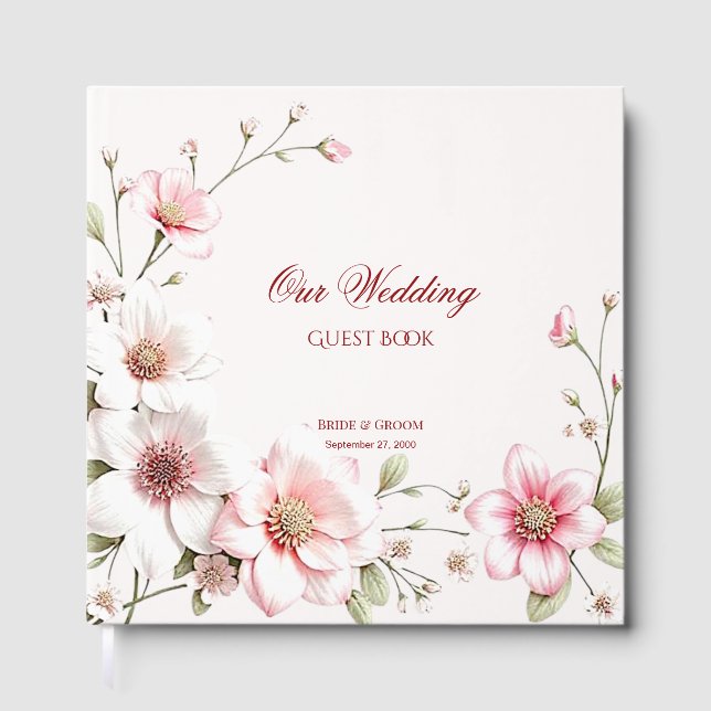 Elegant Pink White Floral Guest Book (Front)