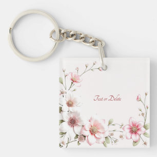 Elegant Pink White Floral Keychain