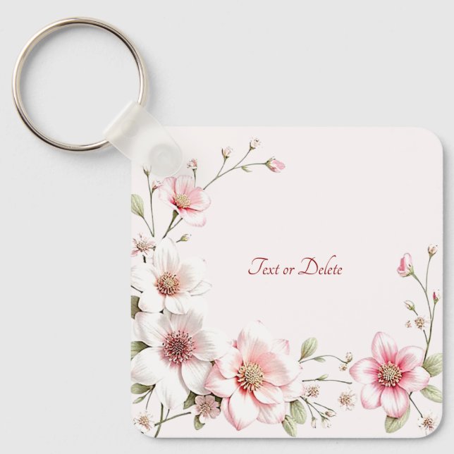 Elegant Pink White Floral Keychain (Front)