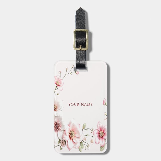 Elegant Pink White Floral Luggage Tag (Front Vertical)