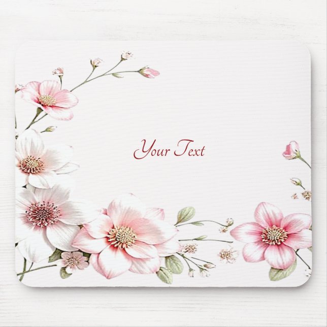 Elegant Pink White Floral Mousepad (Front)