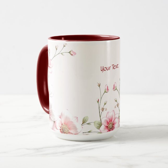 Elegant Pink White Floral Mug (Front Left)