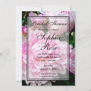 Elegant pink white floral peony Bridal shower Invitation