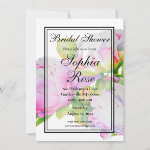 Elegant pink white floral peony Bridal shower Invitation