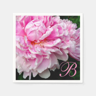 Elegant Pink white floral pink peonies - monogram Napkin