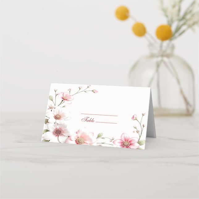 Elegant Pink White Floral Place Card (Front)