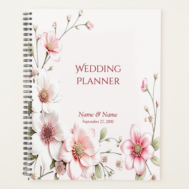 Elegant Pink White Floral Planner (Front)