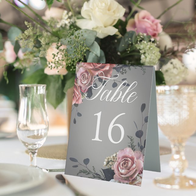 Elegant Pink White Floral Roses Grey Wedding (Creator Uploaded)