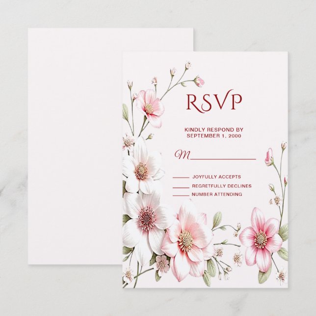 Elegant Pink White Floral RSVP Card (Front/Back)