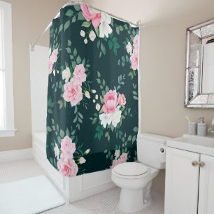 Elegant pink white  floral shower curtain