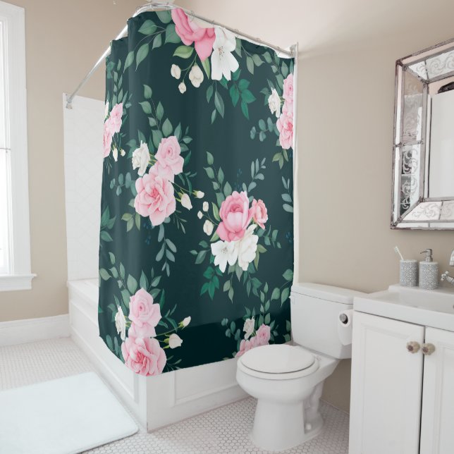 Elegant pink white  floral shower curtain (In Situ)