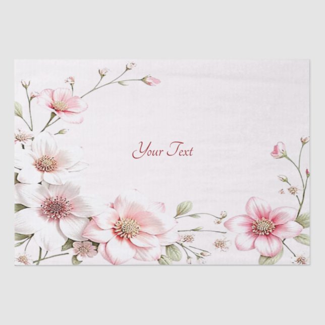 Elegant Pink White Floral Tissue Paper (Front)