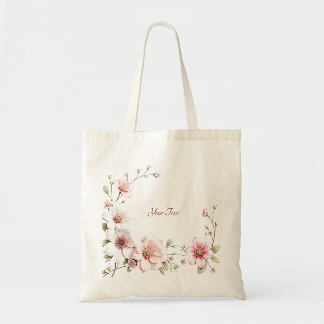 Elegant Pink White Floral Tote Bag (Front)