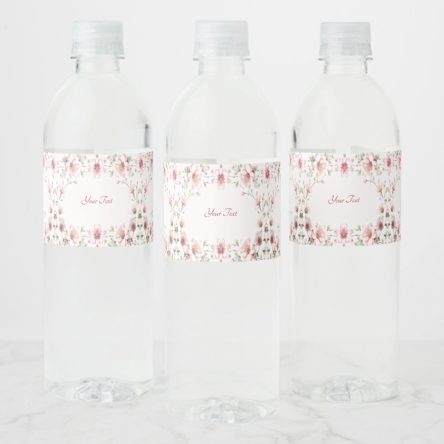 Elegant Pink White Floral Water Bottle Label (Bottles)