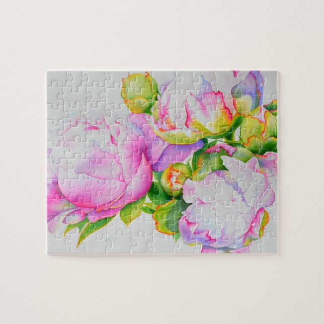 Elegant pink white floral watercolor painting jigsaw puzzle (Horizontal)
