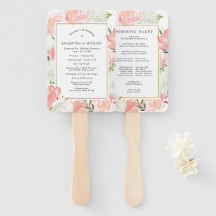 Elegant Pink White Floral Wedding Program  Hand Fan