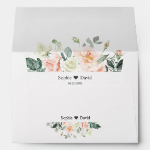 Elegant Pink White Floral Wedding Return Address Envelope